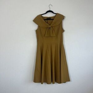 NWT GownTown Women's 1950s Vintage Brown Swing Plus Size Dress 3XL Tie Neck